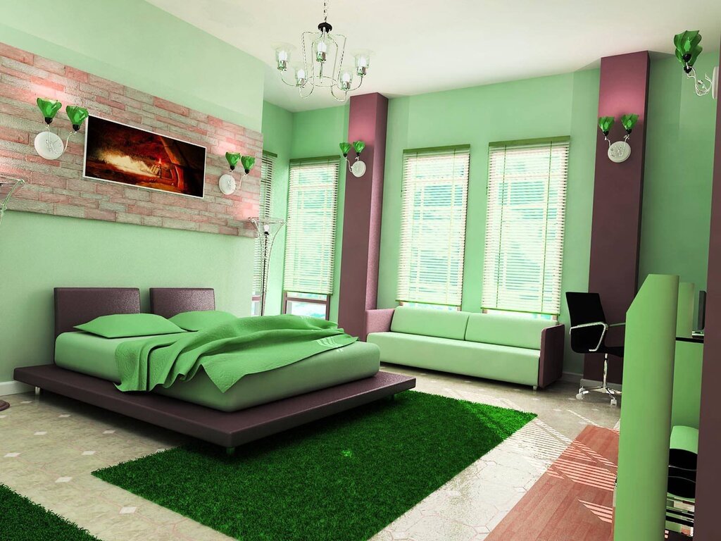 Mint color walls in the interior