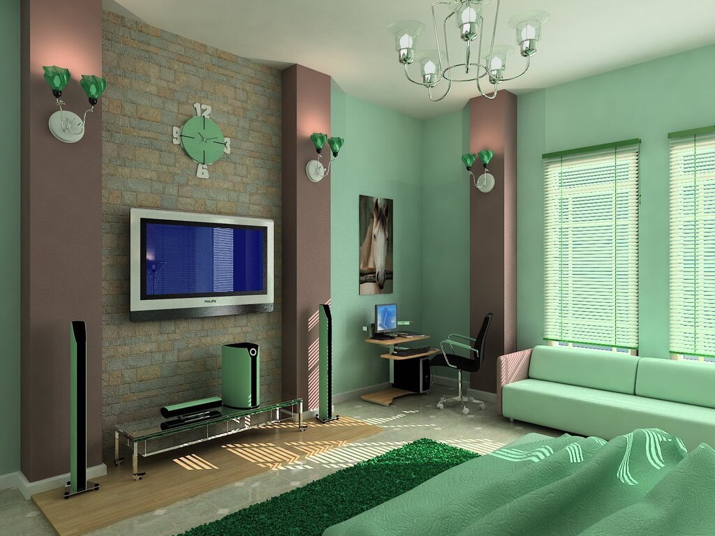 Mint color in the living room interior