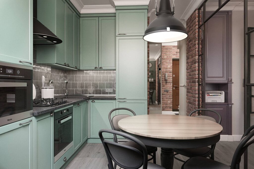 Mint color in the kitchen interior