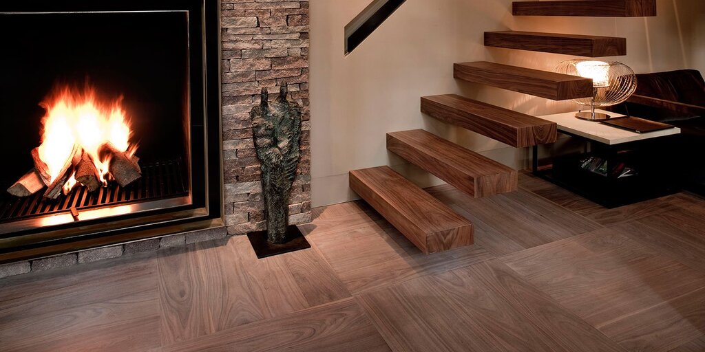 Floor tiles in a wooden house