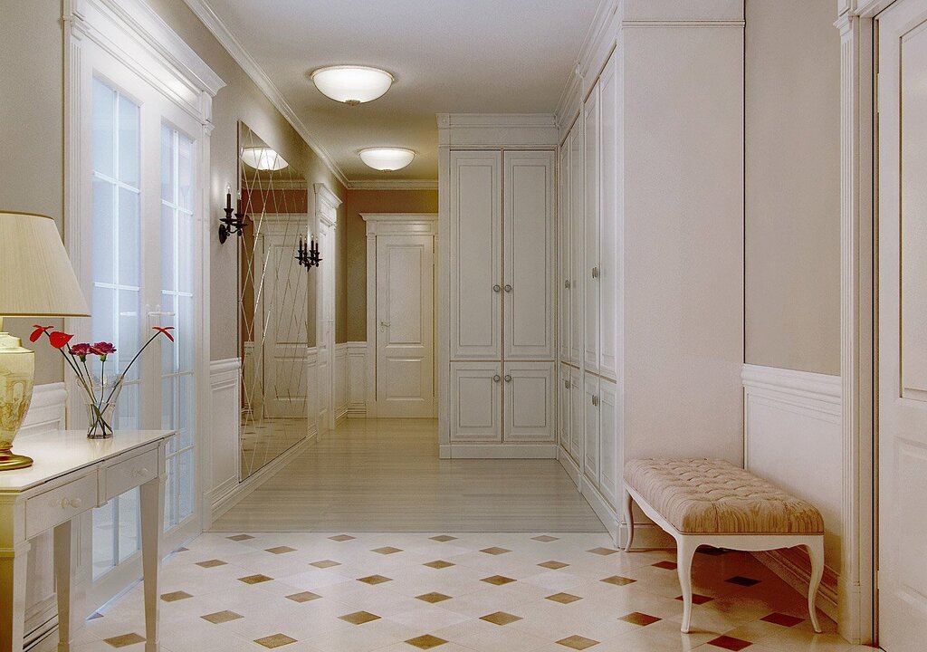 Floor tiles in the hallway corridor