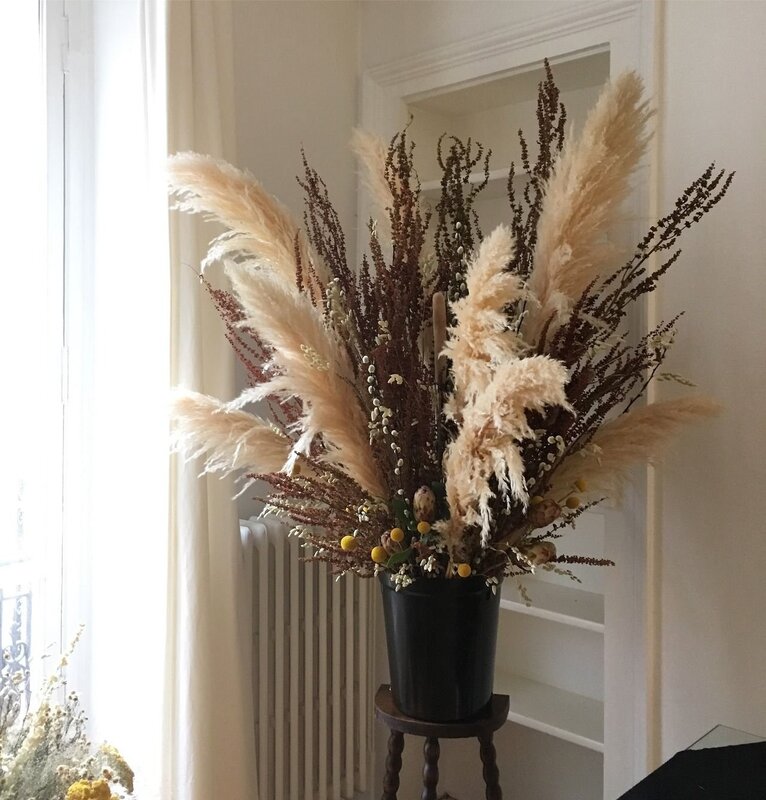 Floor vase with dried flowers