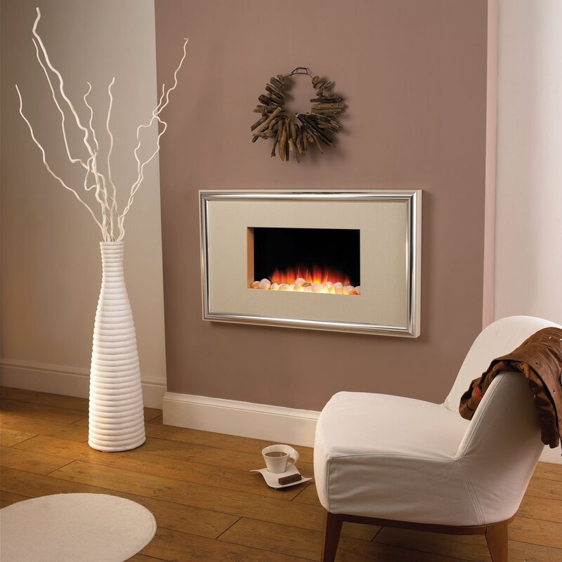 A wall-mounted fireplace in the interior