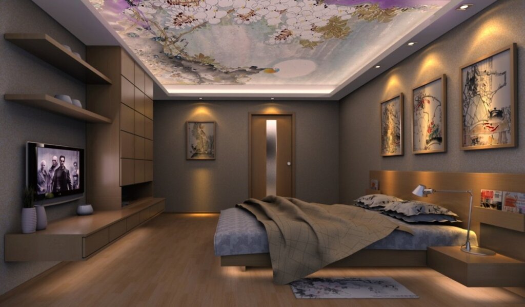 Stretch ceilings with photo printing for the bedroom