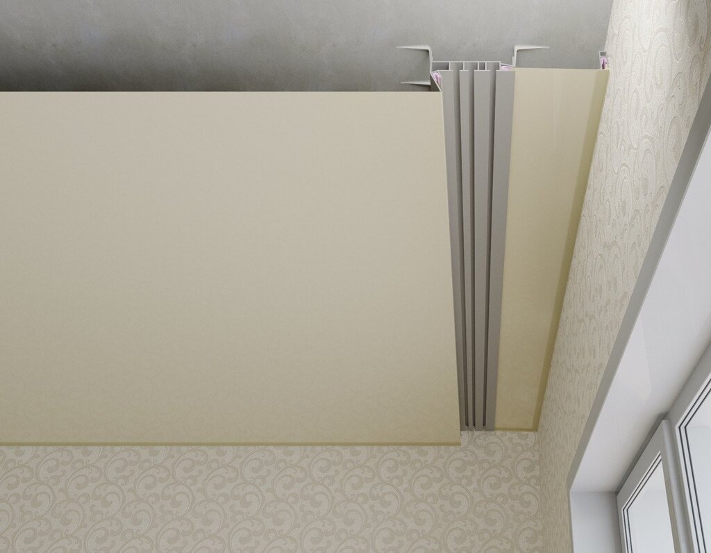 Stretch ceilings with a niche for a curtain rod