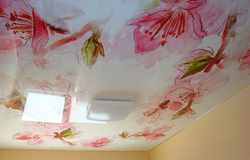 Stretch ceilings colored with a pattern