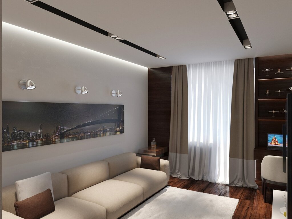 Stretch ceilings in a one-room apartment