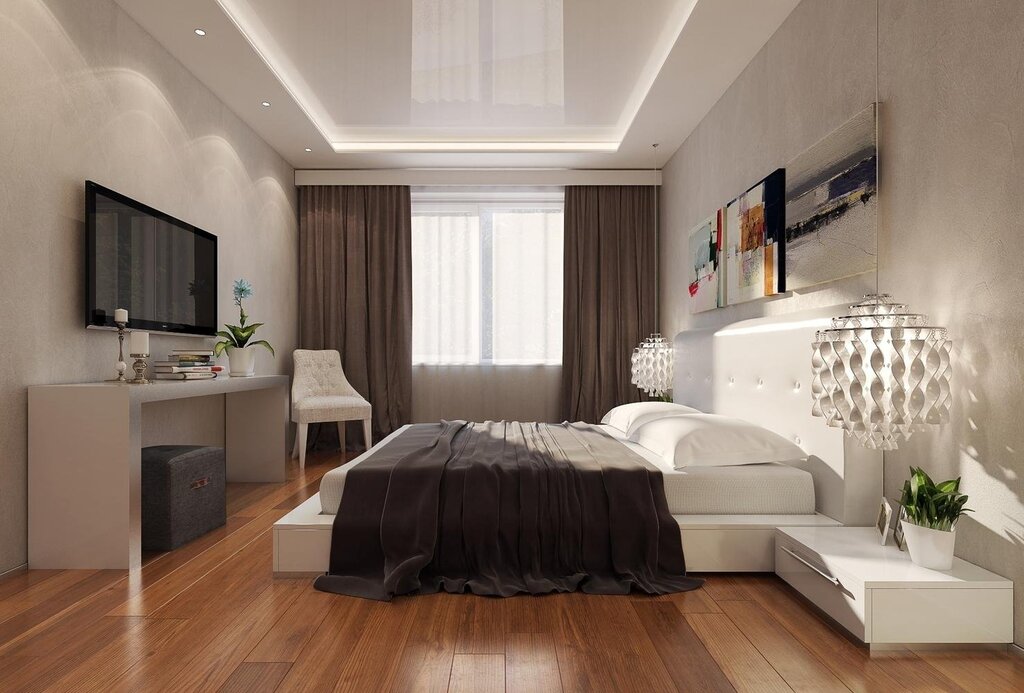 Stretch ceilings in the bedroom design