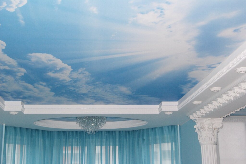 Stretch ceiling with sky and clouds