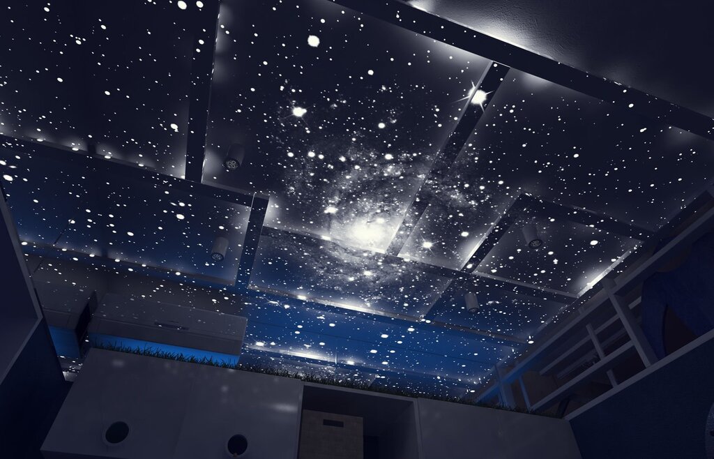 Stretch ceiling night starry sky 17 фото