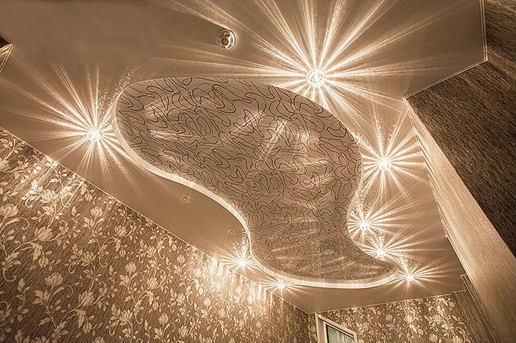 Stretch ceiling with glitter 15 фото