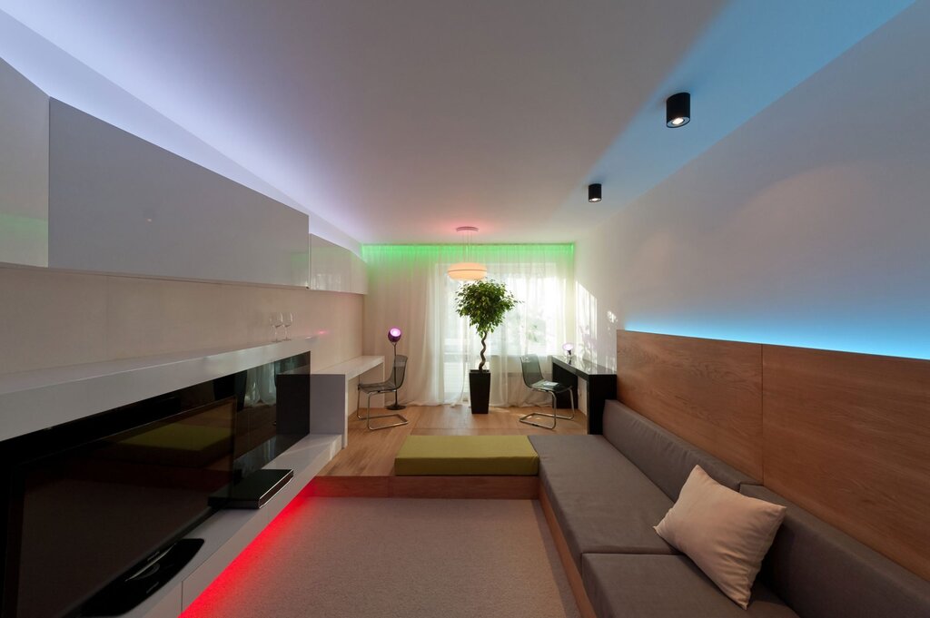 Stretch ceiling with LED strip