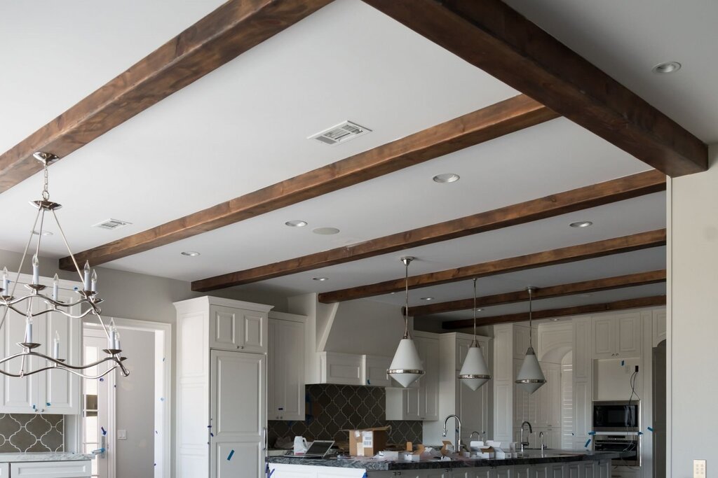 Stretch ceiling with false beams