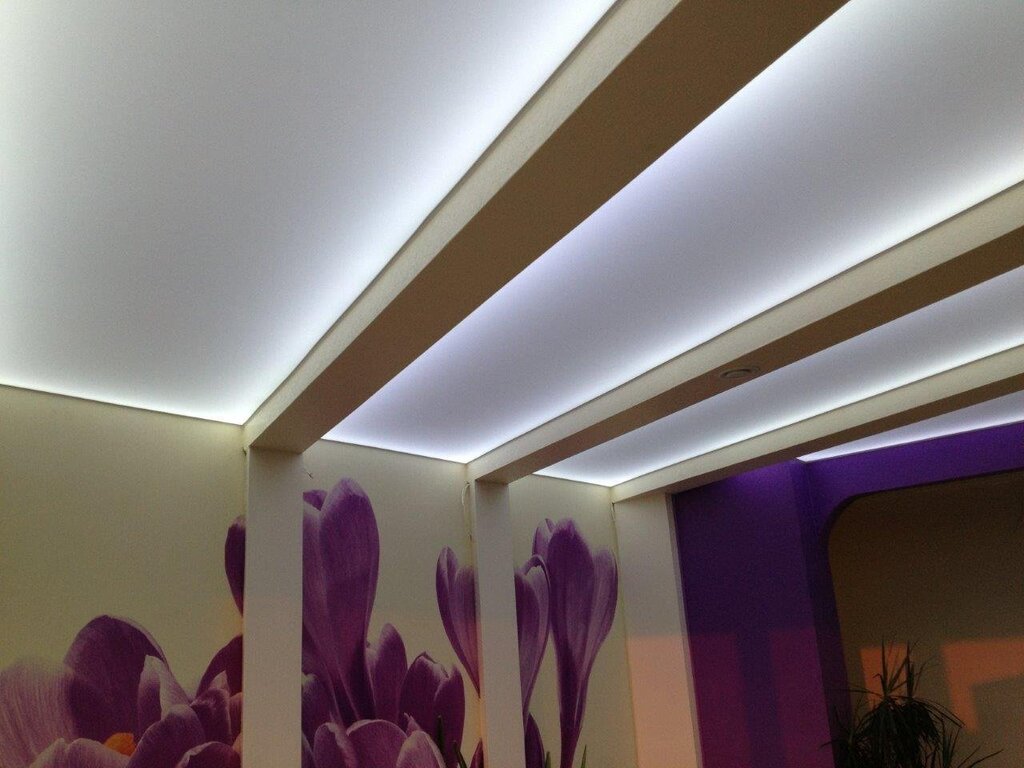 Stretch ceiling with internal lighting