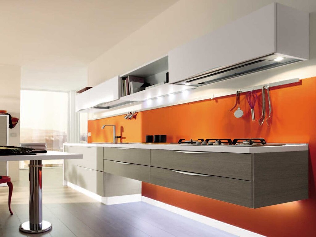 Wall-mounted kitchen without legs