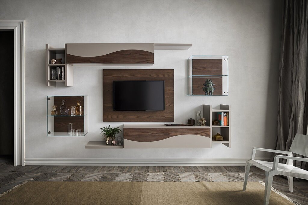 Wall-mounted shelves for the living room