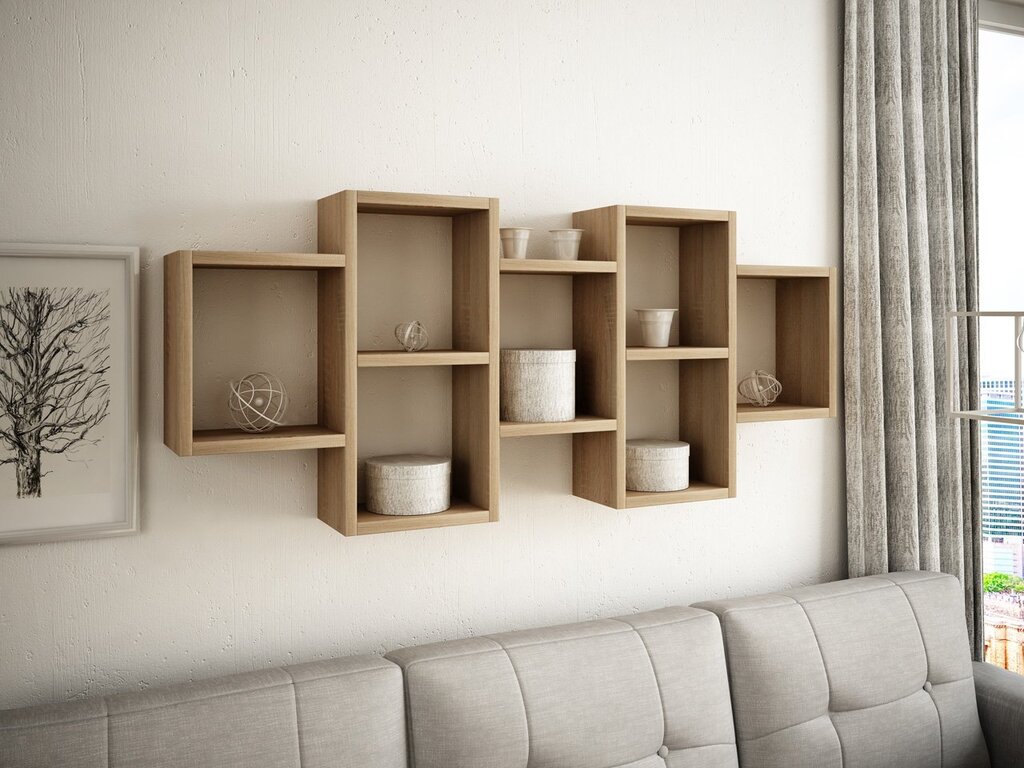 Wall-mounted shelves in the interior