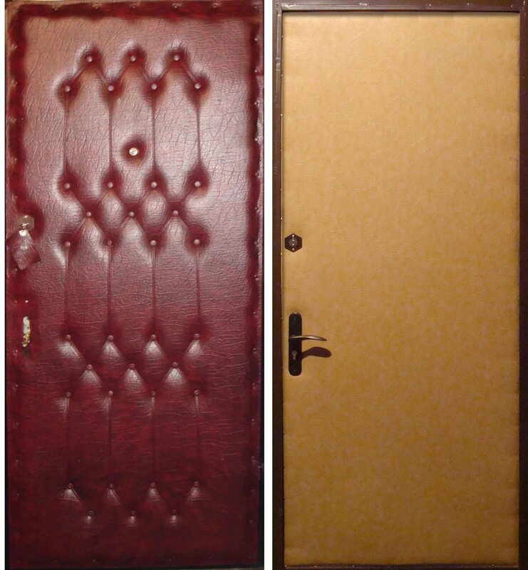 Upholstery of the front door with leatherette