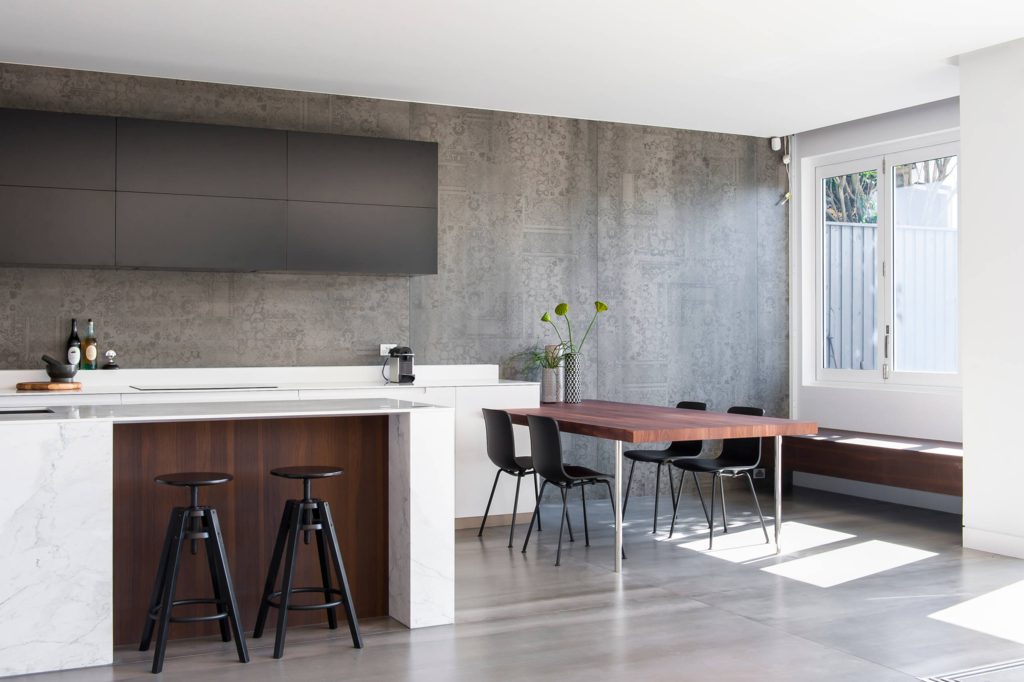 Concrete wallpaper in the kitchen interior