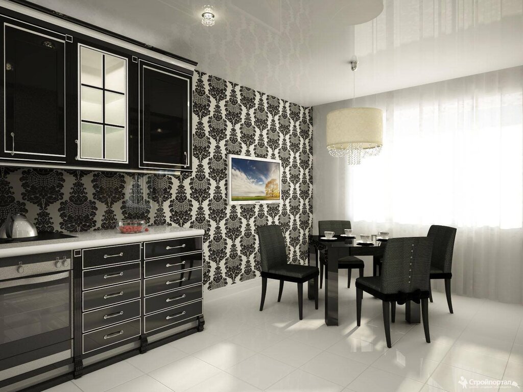 Black and white kitchen wallpaper