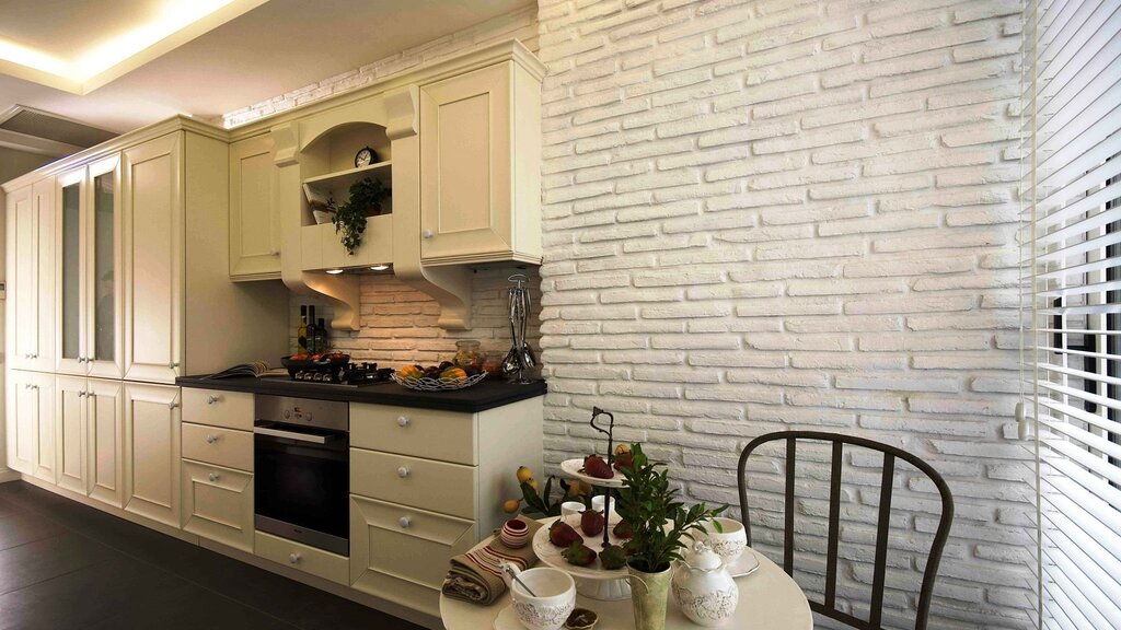 Light brick-patterned wallpaper for the kitchen 51 фото