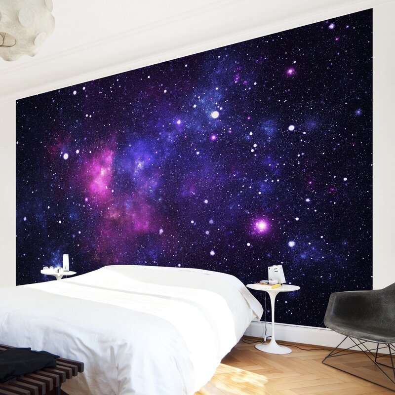 Space wallpaper on the wall in the room