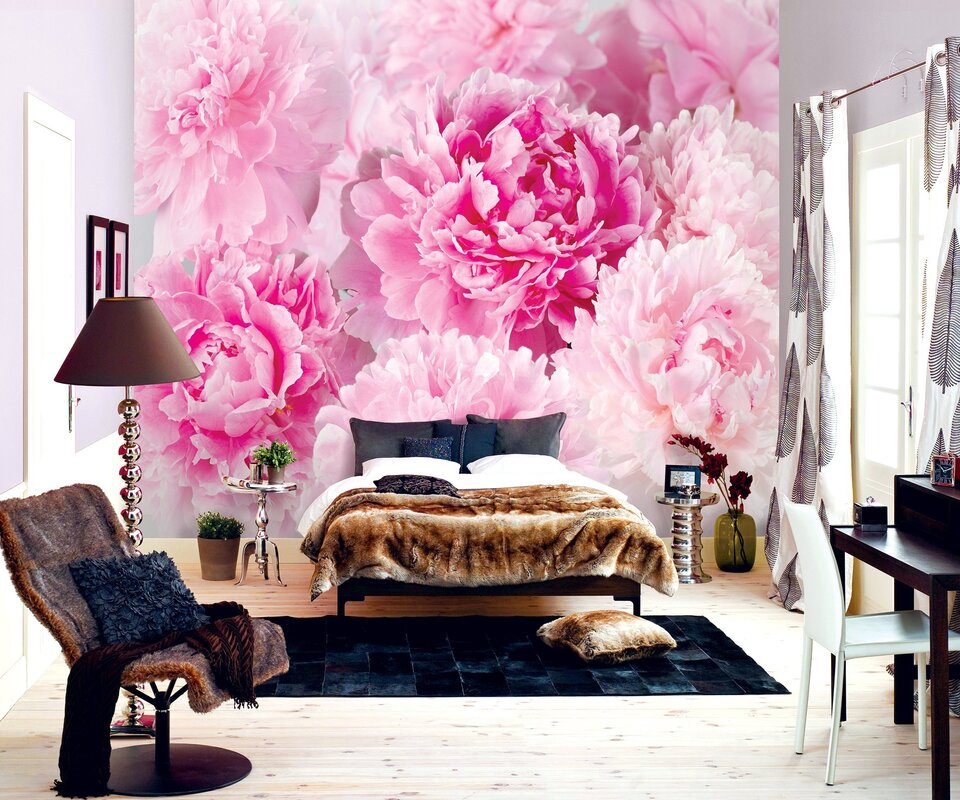 Peony wallpaper for the bedroom wall