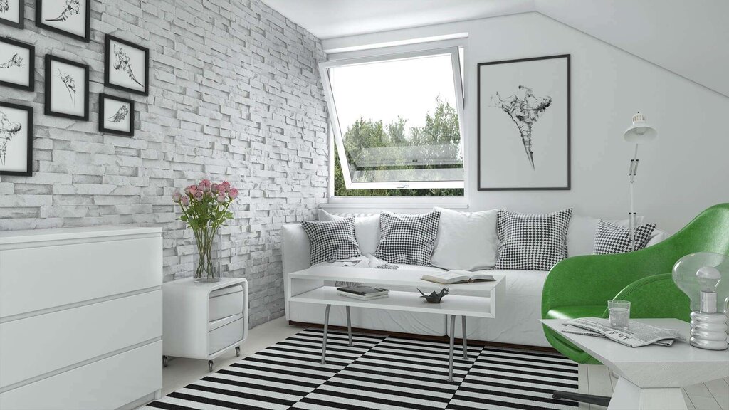 Wallpaper resembling white brick in the interior