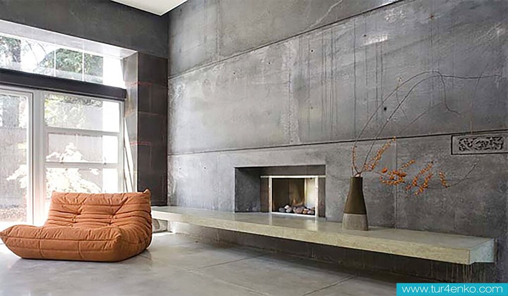 Wallpaper with a concrete effect in the interior