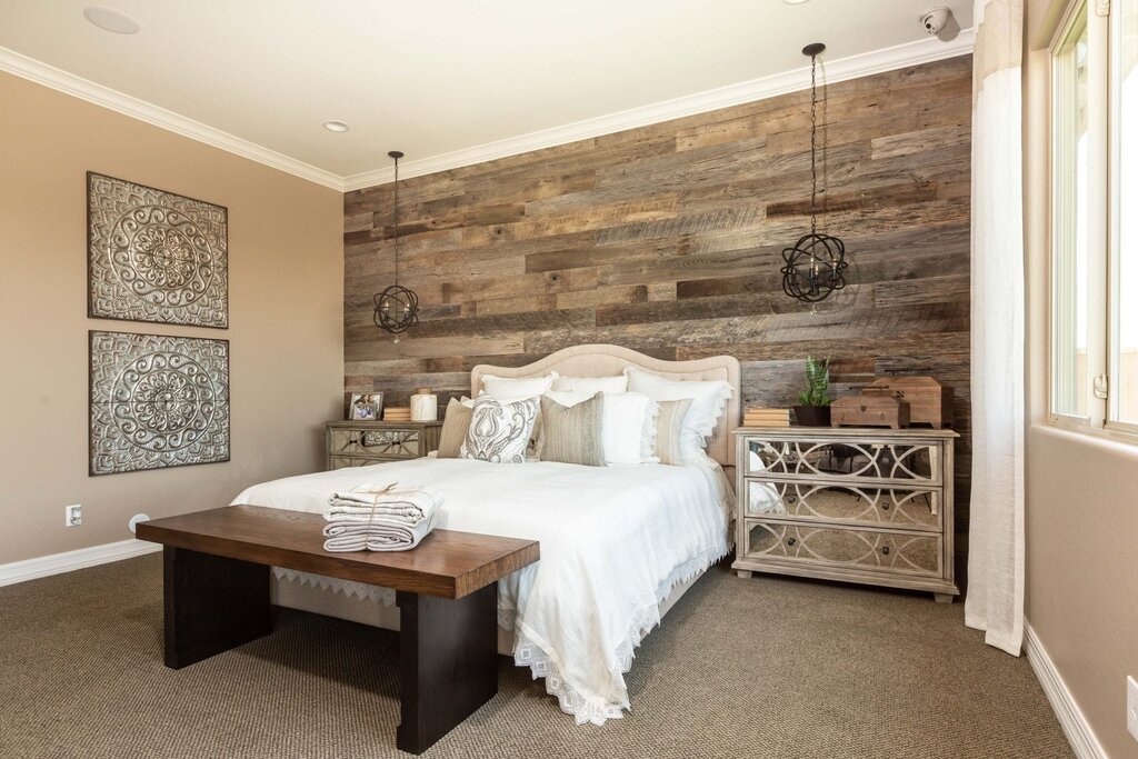 Wallpaper with a wood plank design in the interior 55 фото