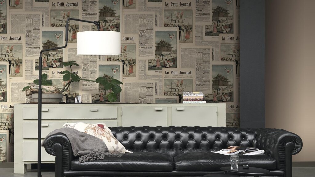 Wallpaper with a newspaper print for walls