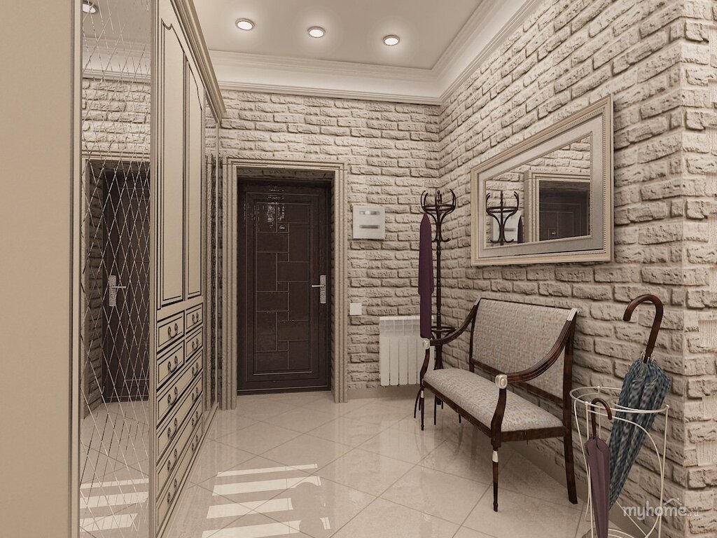 Stone-look wallpaper in the hallway 17 фото