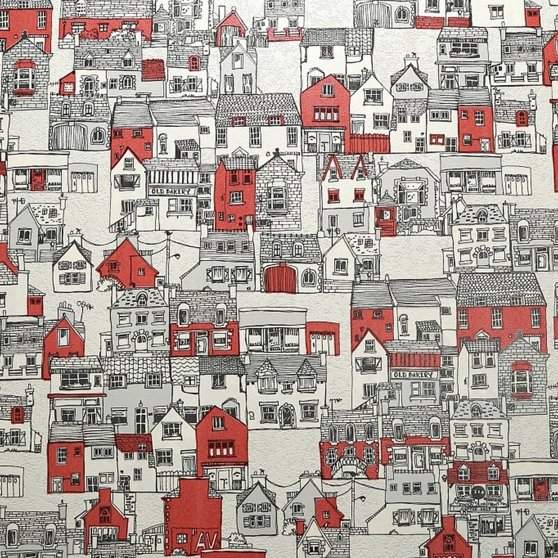 Wallpaper with houses for walls