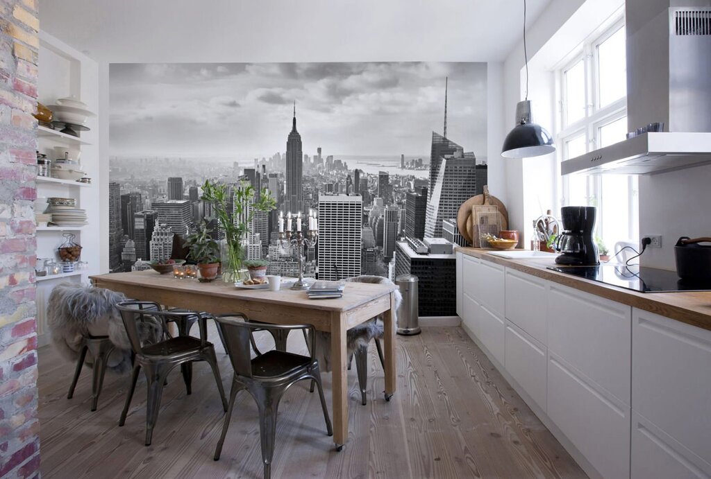 Wallpaper with a cityscape for walls