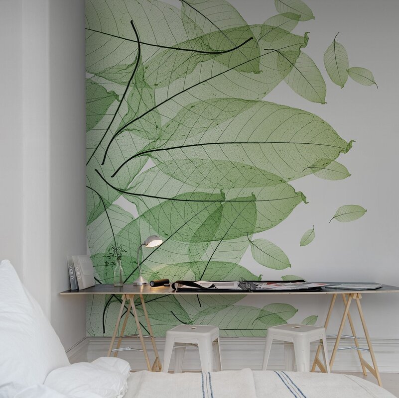 Wallpaper with leaves in the bedroom