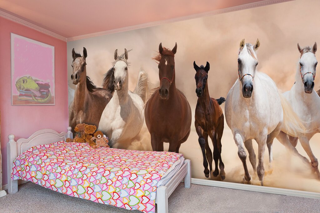 Wallpaper with horses for a room