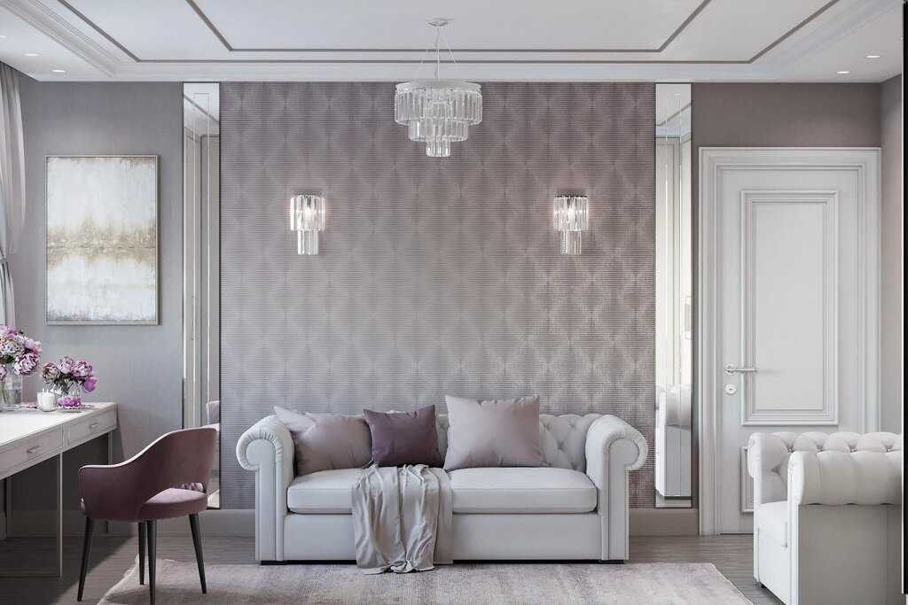 Wallpaper with molding in the living room interior