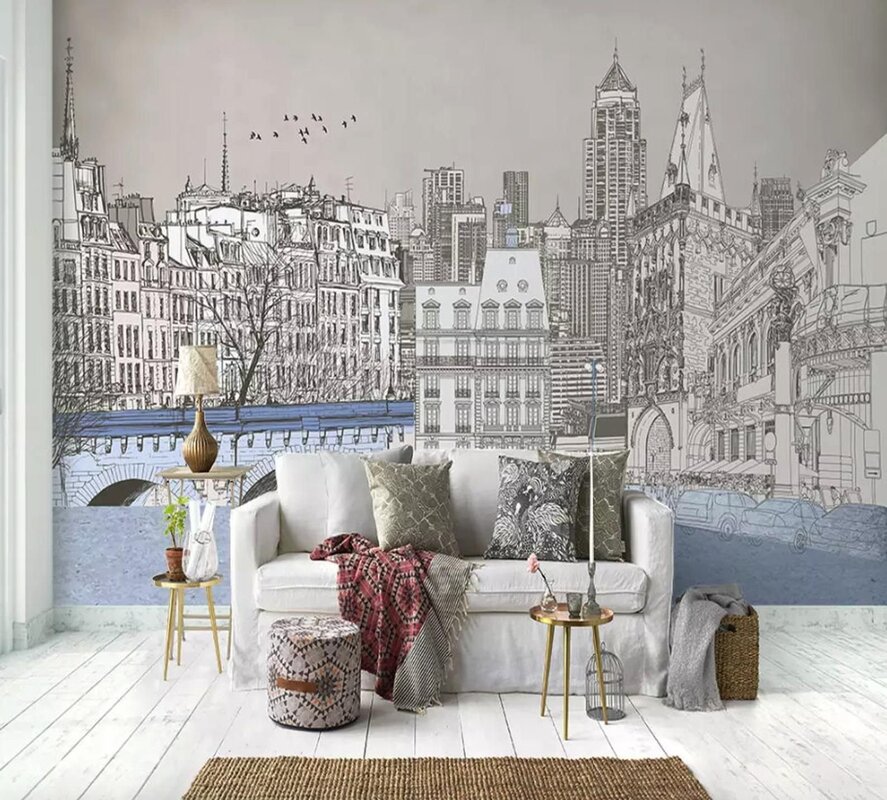 Wallpaper with a city pattern for walls