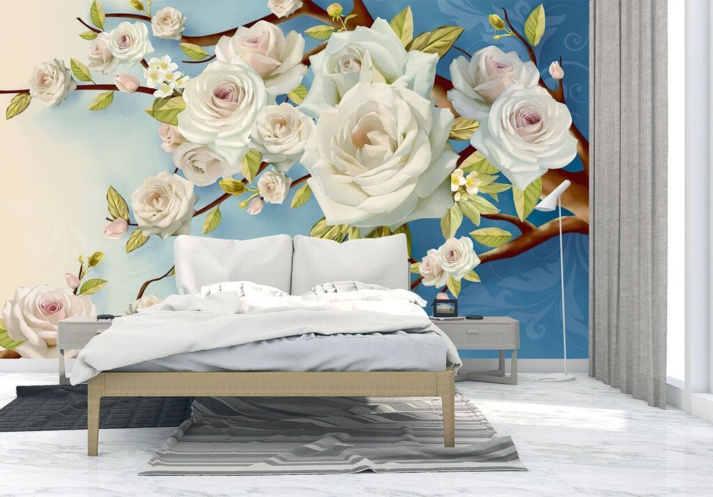 Wallpaper with flowers in the bedroom 49 фото