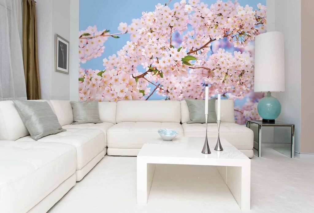 Sakura wallpaper in the interior