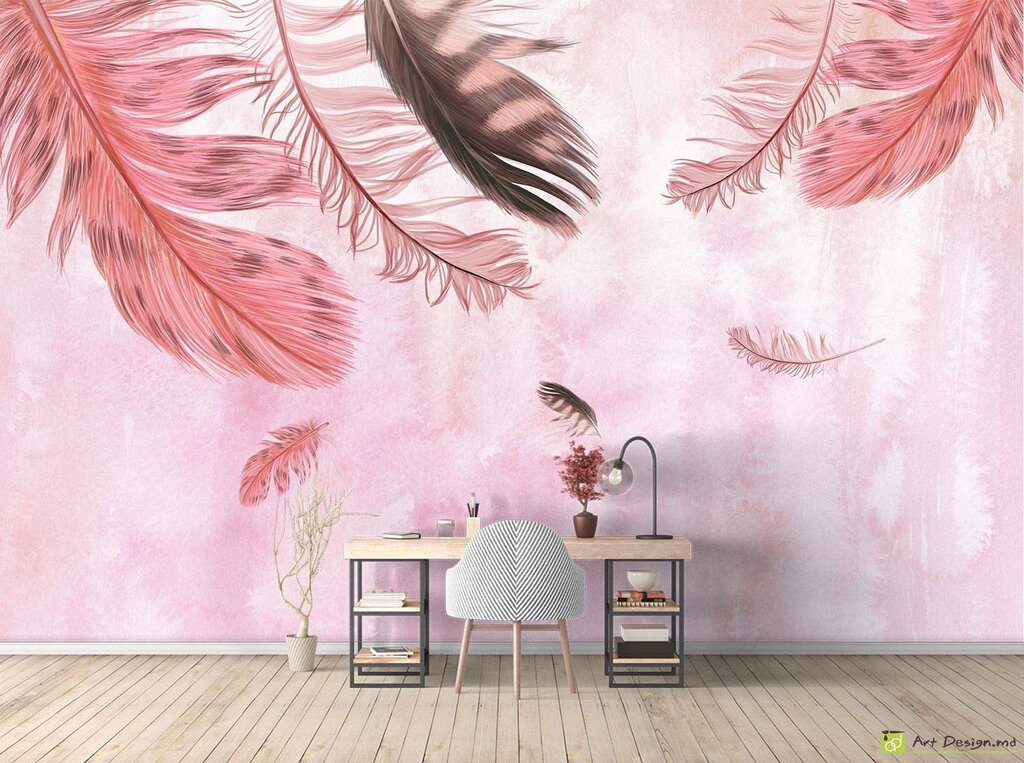 Wallpaper for the living room feathers