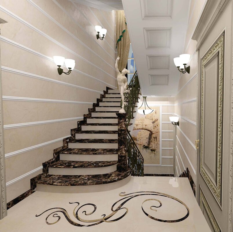 Wallpaper for the hallway with a staircase