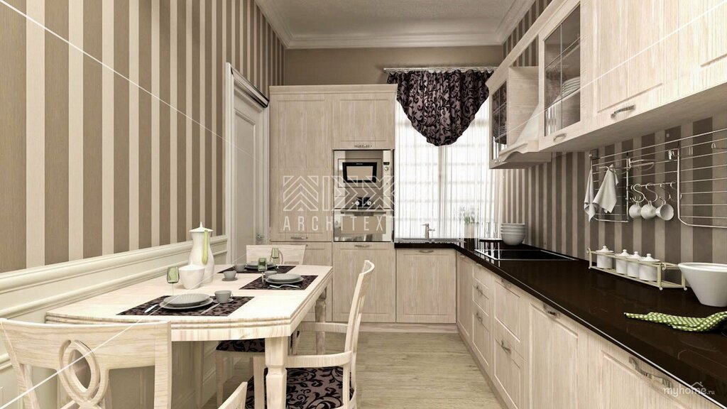 Striped wallpaper in the kitchen