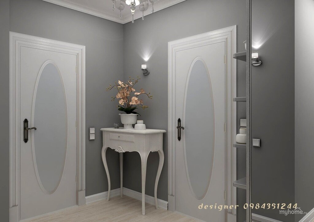 Wallpaper for the hallway with white doors