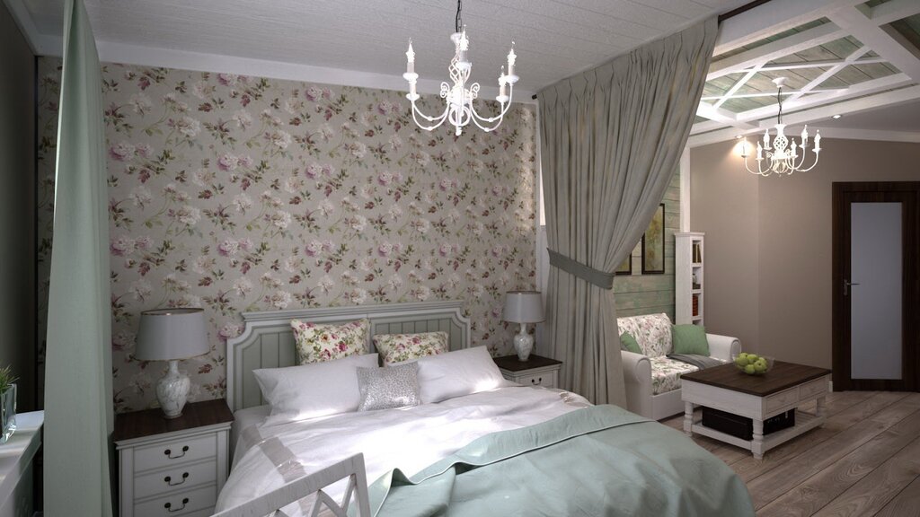 Provence-style wallpaper for the bedroom