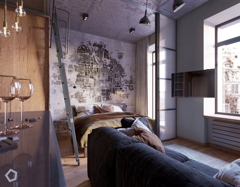 A one-room apartment in loft style 39 фото