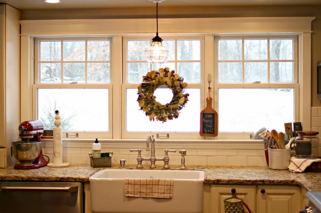 The window above the kitchen countertop