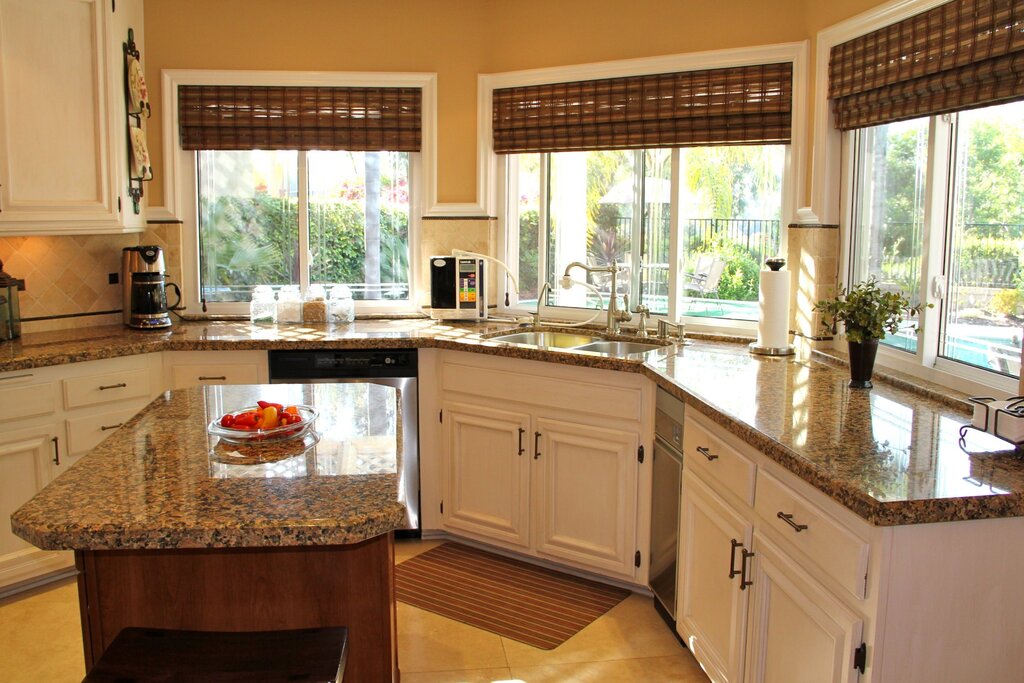 The window above the countertop in the kitchen