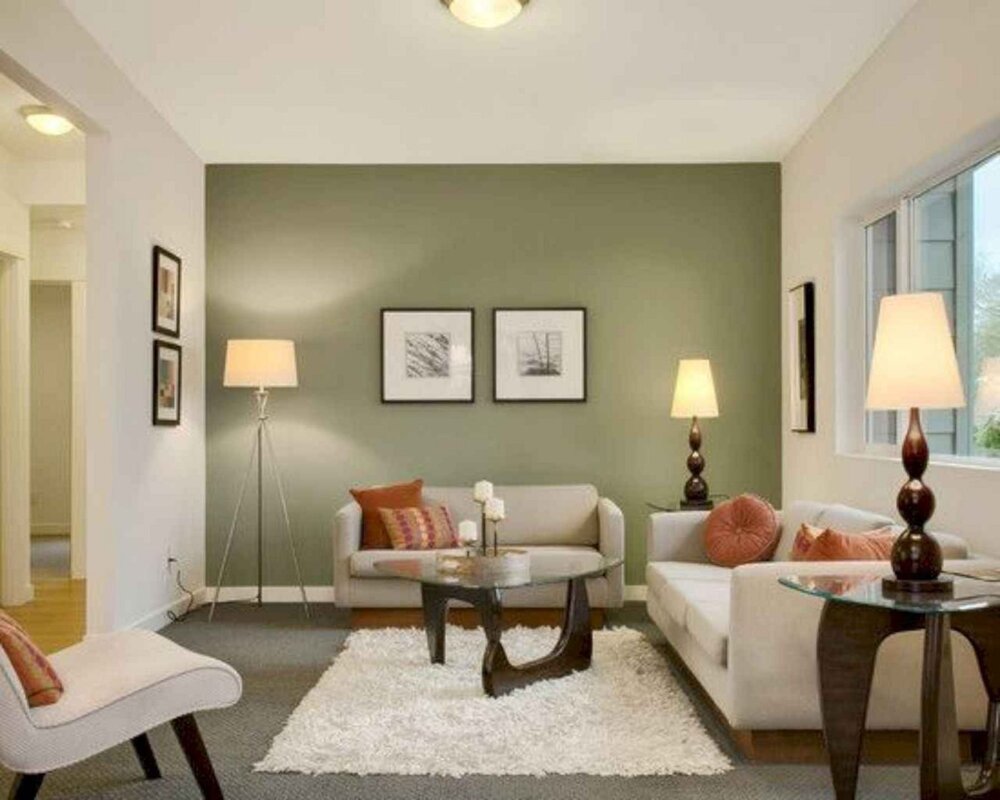 Olive walls and white furniture