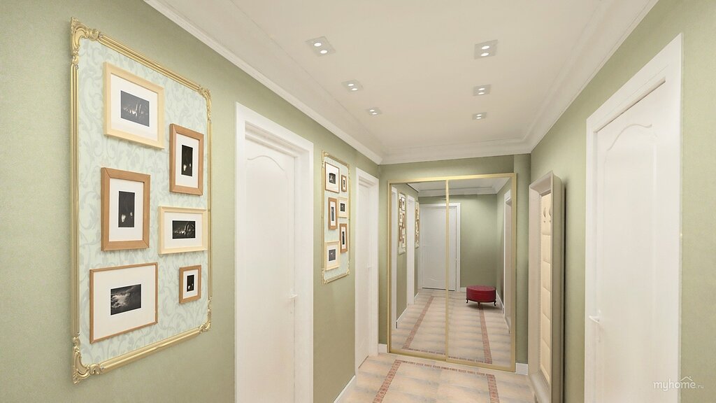 Olive-colored walls in the hallway